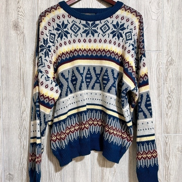 Vintage Bonjour Menswear 90’s Y2K Fair Isle Pattern Winter Ski Sweater XL - Picture 11 of 11